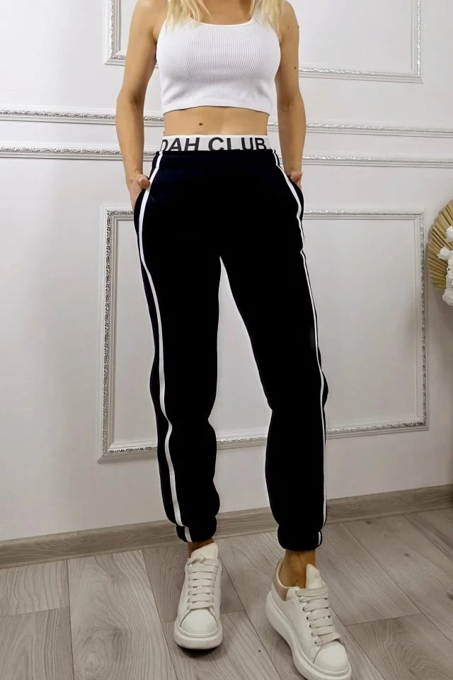 Pantaloni vatuiti cu banda elastica imprimata, MOVEN Club, Bleumarin