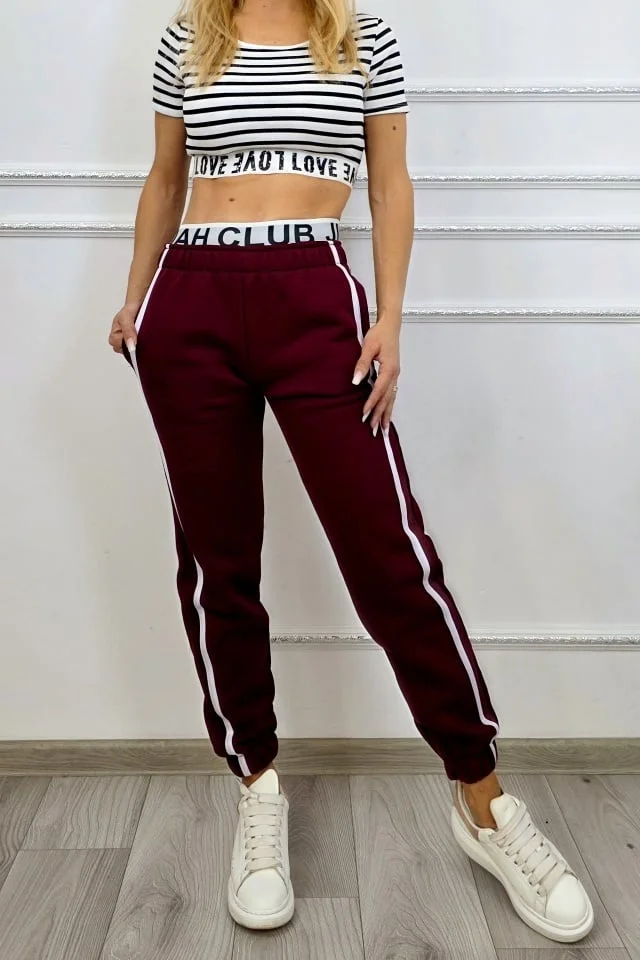 Pantaloni vatuiti cu banda elastica imprimata, MOVEN Club, Visiniu