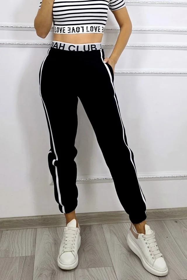 Pantaloni vatuiti cu bumbac, MOVEN Club si talie inalta, Negru