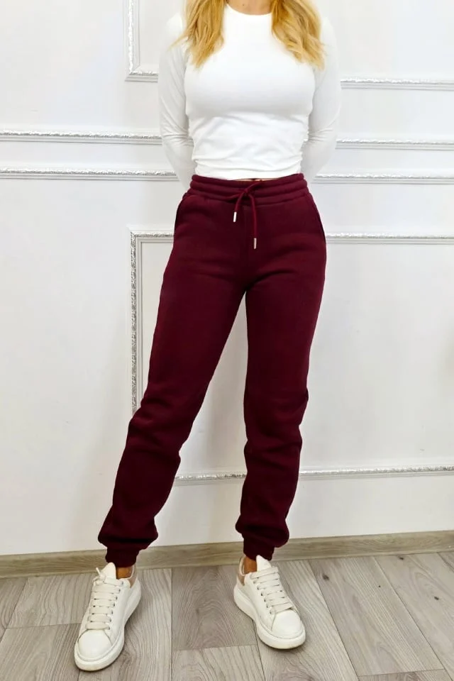 Pantaloni vatuiti RYLEX, cu snur in talie si banda elastica, Visiniu