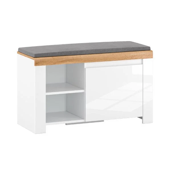 Pantofar VIGO, 1 usa, sezut, alb + stejar wotan, 92,6x37,3x56,5 cm