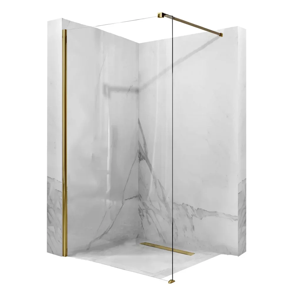 Paravan dus sticla securizata easy clean walk-in 100x200 cm, auriu periat, Mediterraneo Foxy
