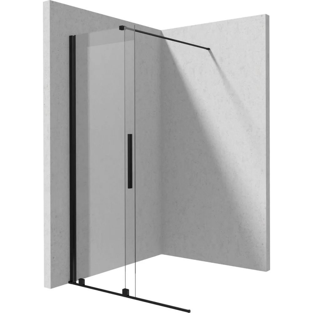 Paravan dus sticla securizata walk-in cu usa glisanta, 140x195 cm, negru mat, Deante Prizma