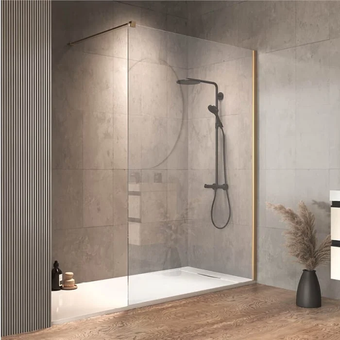 Paravan dus walk-in auriu periat sticla securizata 8 mm 140x200 cm, Kolpasan Calypso