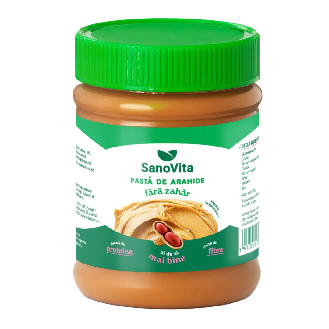 Pasta de arahide, fara zahar, 375 gr, Sanovita