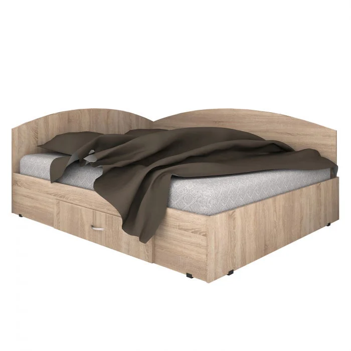 Pat de colt, 90x200 cm, cu sertar, sonoma