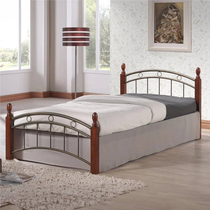 Pat de o persoana Clarive  nuc lemn-negru metal 90x190cm