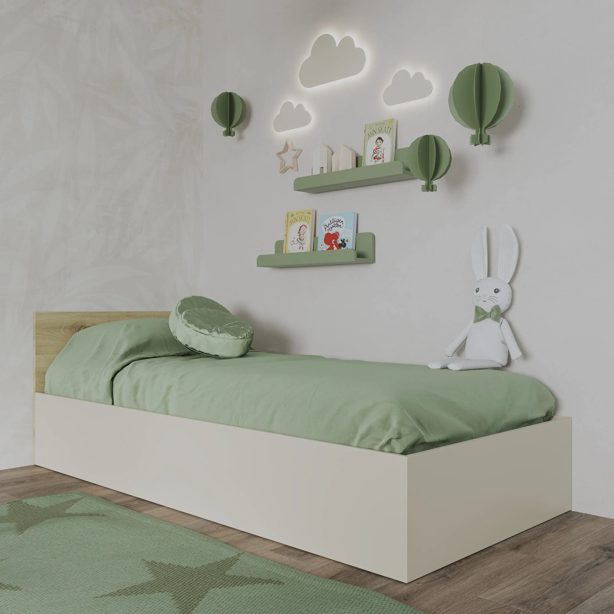 Pat Malmo, 200 x 90 cm, saltea spuma inclusa, Stejar Artisan/Argila