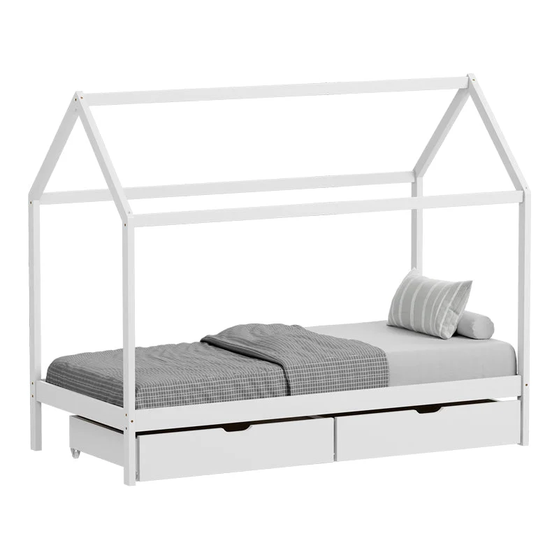 Pat pentru copii Mellin, 2 sertare, Alb, 90x190 cm