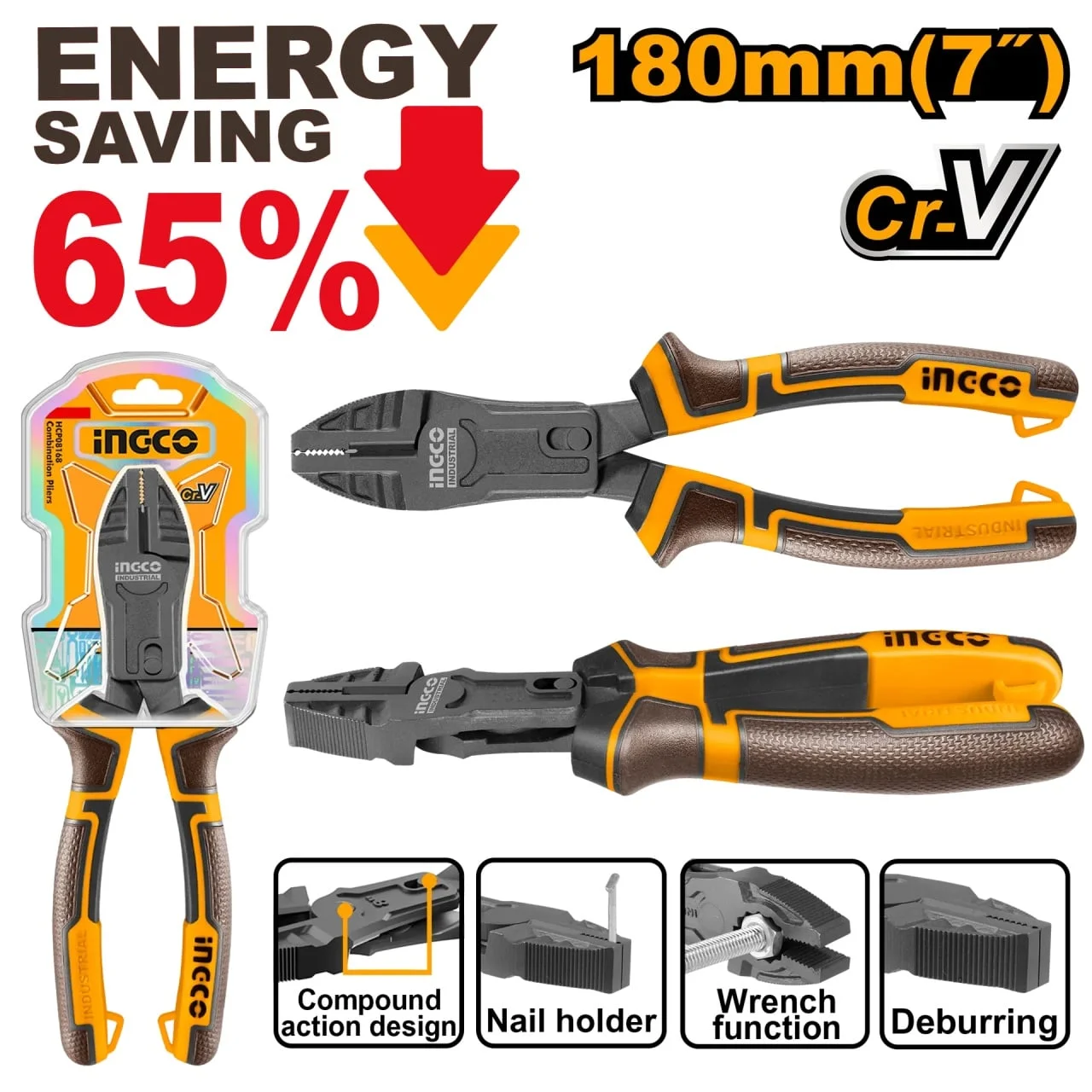 Patent Multi-Funcțional 180mm INGCO HCCP58180 – Putere, Precizie și Versatilitate într-un Singur Instrument