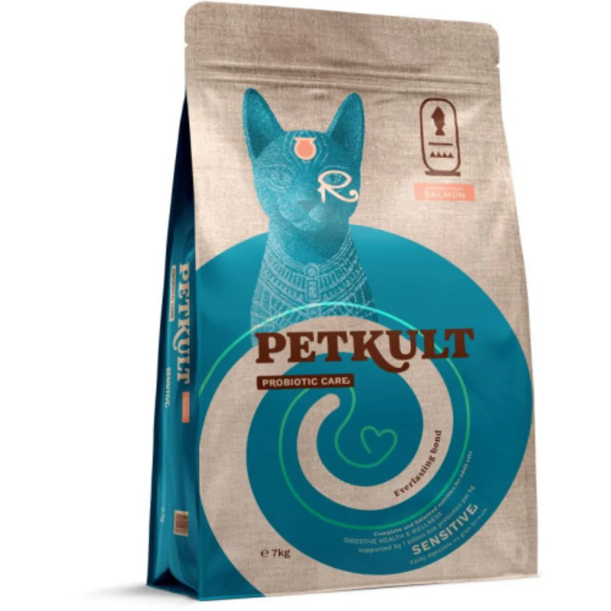 PETKULT Probiotic Care Sensitive, Somon și Curcan, hrană uscată fără cereale pisici, sistem digestiv, 7kg