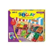 Plastilina Amos iClay IC18P6-MK, 6x18g, alb, verde, rosu, portocaliu, violet, cu accesorii Market Kit, set 6 culori