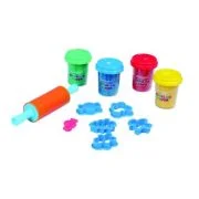 Plastilina Keyroad Dough KR972268, 4x65g, 5 sabloane, 1 sucitor, set 4 culori