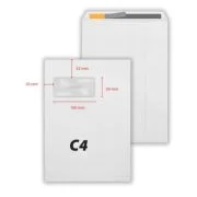 Plic C4, 229 x 324 mm, fereastra stanga 50 x 100 mm, alb, banda silicon, 80 g/mp, 250 bucati/cutie