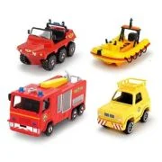 Pompierul Sam Set 4 vehicule din metal cu barca, scara 1: 64