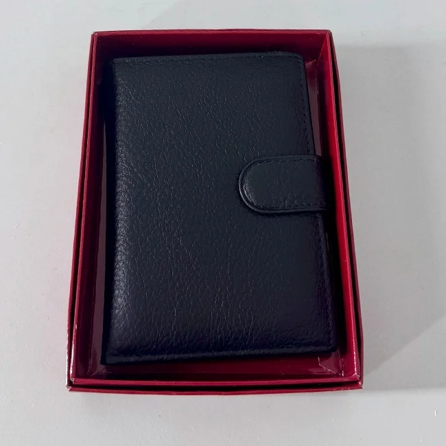 Portofel dama Hassion din piele naturala, cu deschidere dubla, Negru