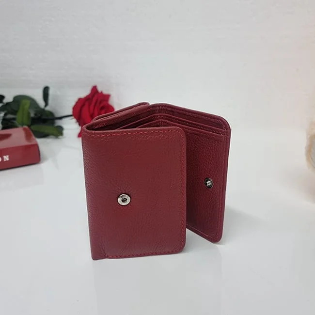 Portofel dama Hassion din piele naturala, cu deschidere dubla si capse individuale pe fiecare latura, Rosu