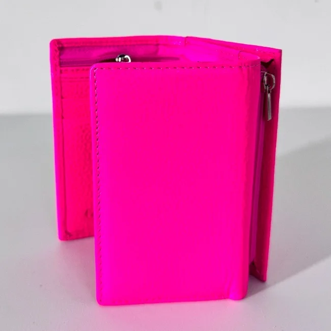 Portofel dama Hassion, piele naturala si deschidere tripla, Fucsia