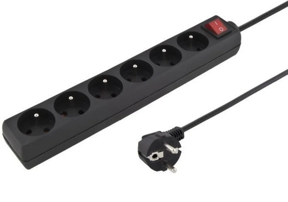 Prelungitor cu switch 6 prize 3m Negru, PPA6K-03BK