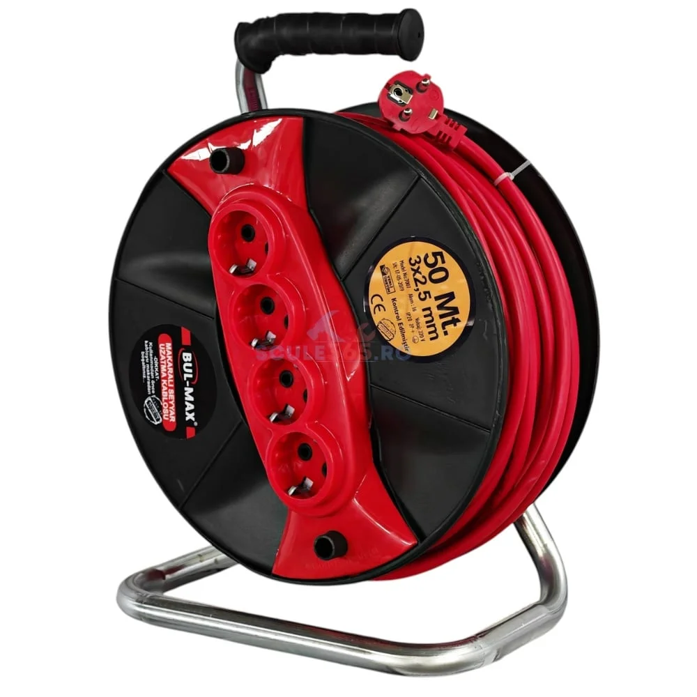 Prelungitor electric 50m, pe rola cu tambur, 50m, 3x2.5mm, 4 prize, 3500W, BUL-MAX BMX1388