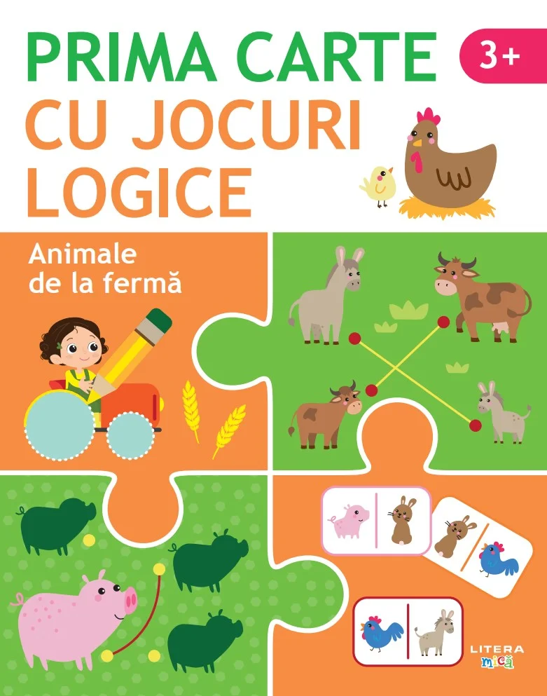 Prima carte cu jocuri logice. Animale de la ferma (3+)