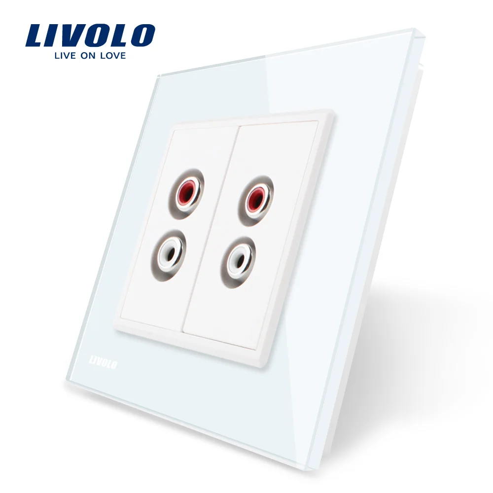 Priza dubla audio Livolo cu rama din sticla