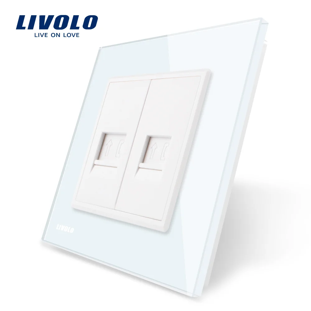 Priza dubla Telefon Livolo cu rama din sticla