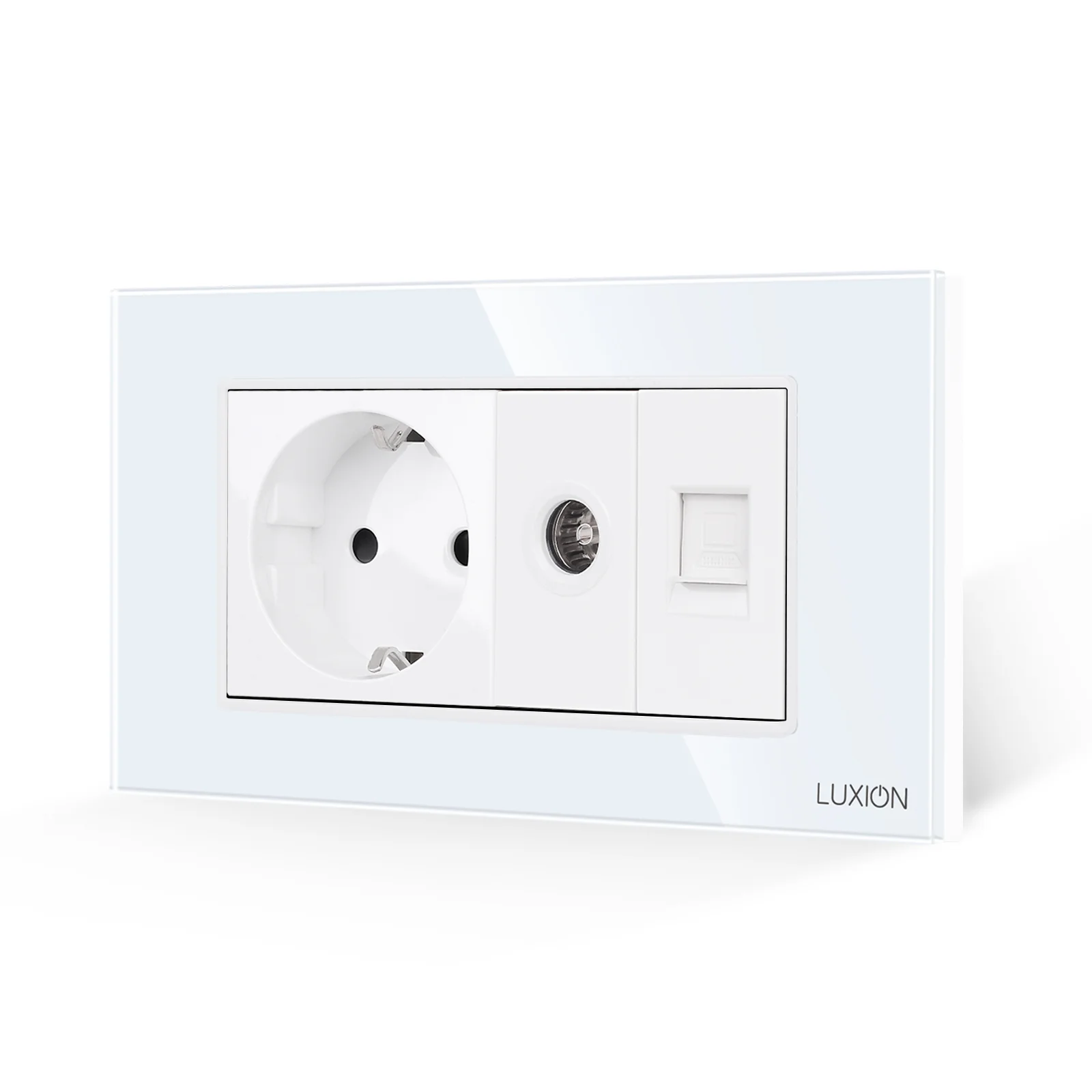 Priza Schuko + TV + Internet cu Rama Din Sticla LUXION, Standard Italian, 4M