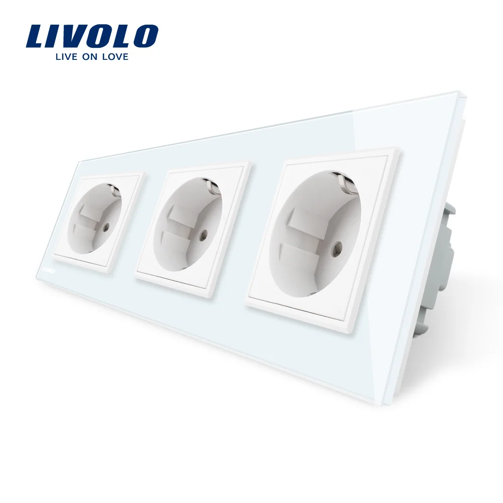 Priza tripla Livolo cu rama din sticla