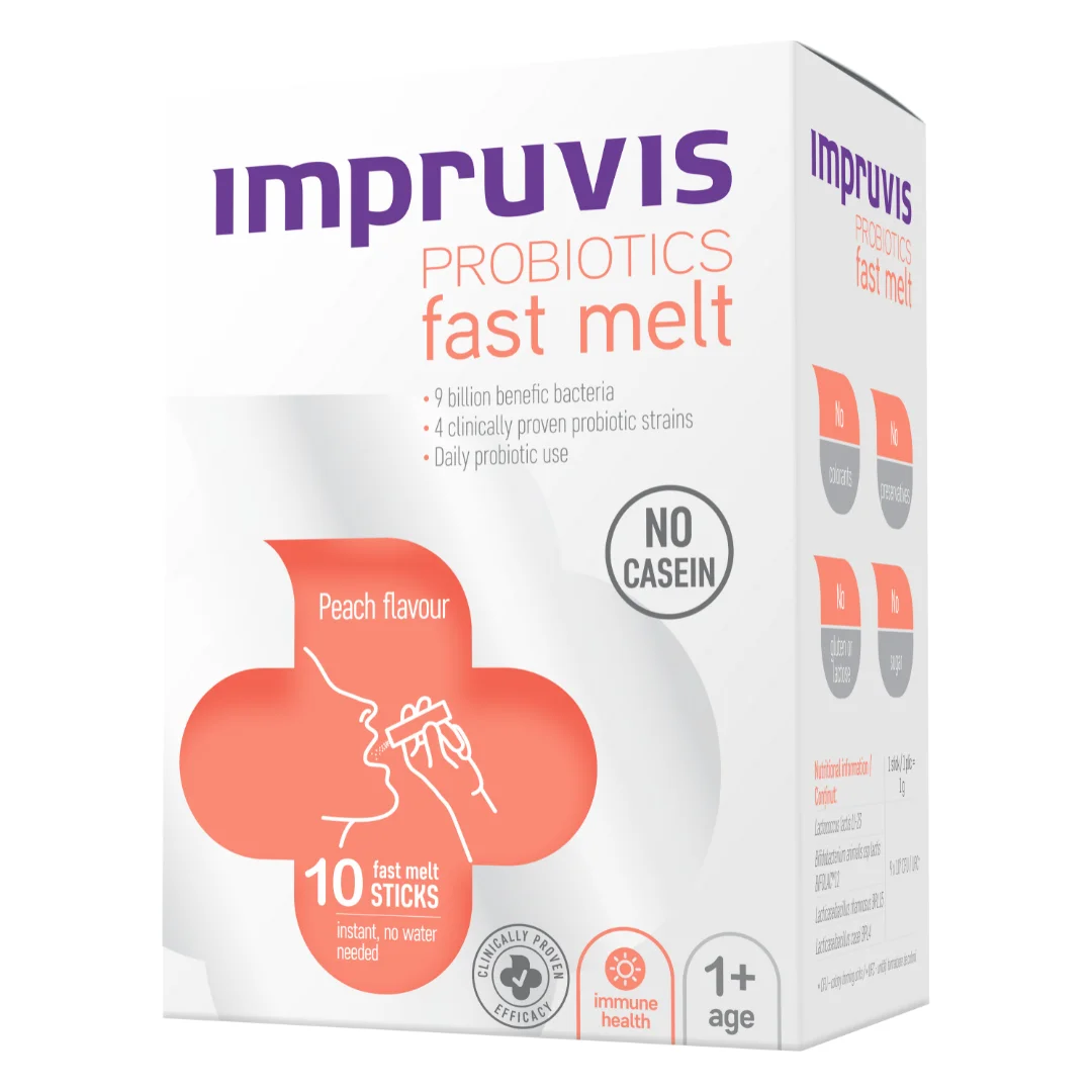 Probiotic Fast Melt cu aroma de piersica, 10 plicuri, Impruvis
