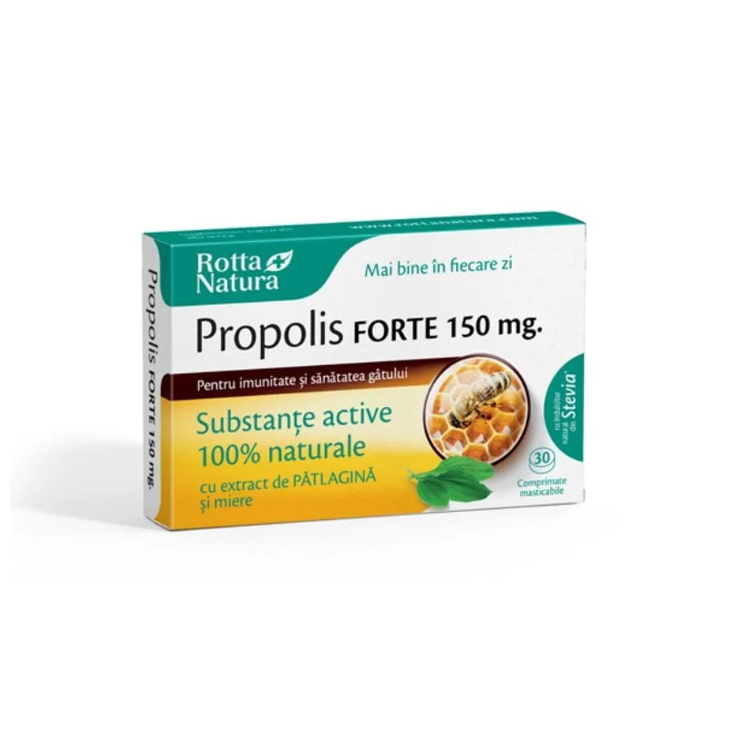 Propolis Forte cu patlagina si miere 150 mg, 30 comprimate, Rotta Natura