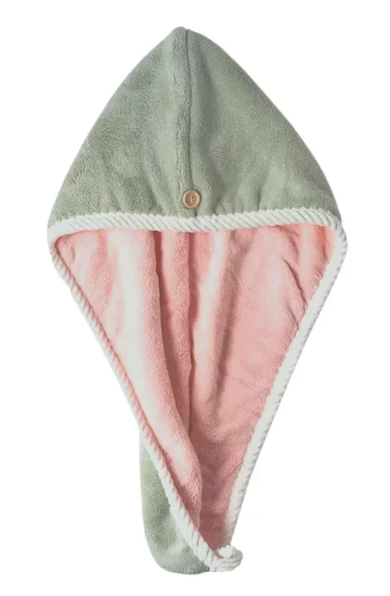 Prosop turban cu nasture pentru uscare par VERDE