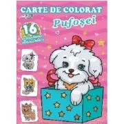 Pufosei. Carte de colorat cu 16 autocolante stralucitoare