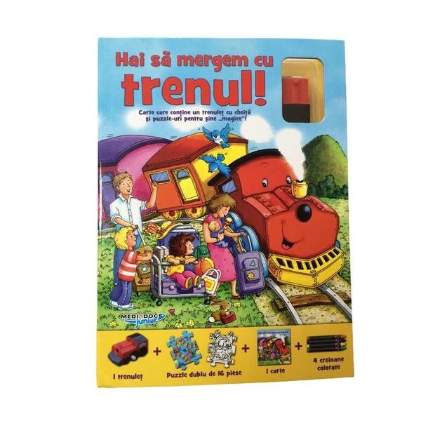 Puzzle Track. Hai să mergem cu trenul! (carte + puzzle magnetic + creioane colorate) - Board book - Sharon Streger - Mediadocs Publishing