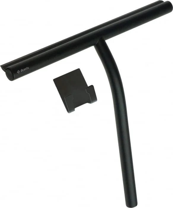 Racleta de apa, cu agatator, pentru cabine de dus, negru, Deante Silia