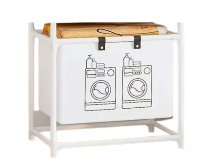 Raft/Cos Depozitare Haine Murdare pentru Baie 1 Cos Cadru de Otel Inoxidabil