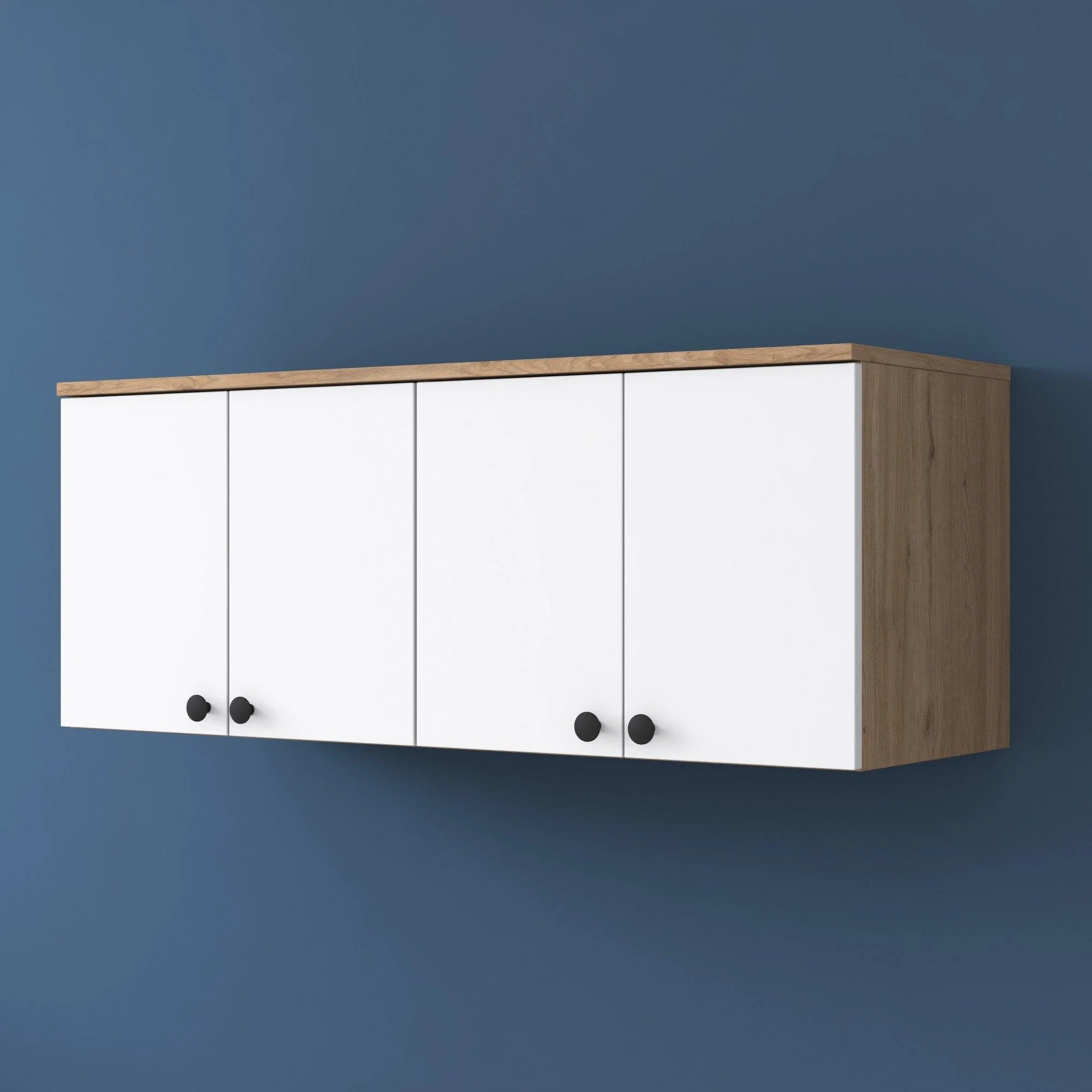 Raft de Bucatarie Nehir cu 4 Usi, Alb - Nuc, 120 X 47 X 42 Cm