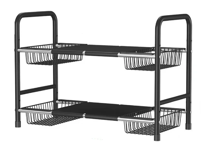 Raft metalic pentru depozitare sub chiuveta extensibil 55 85 cm 4 cosuri