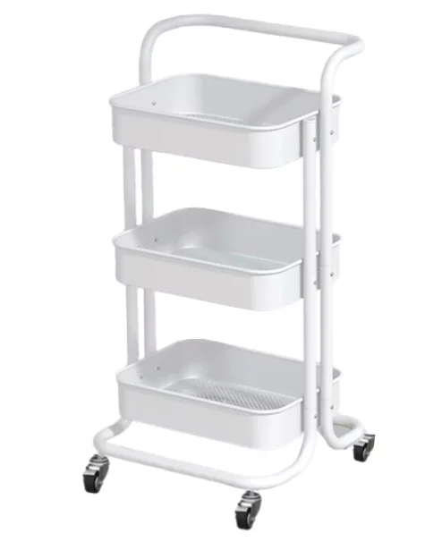 Raft portabil cu 3 nivele de depozitare maner pentru transportare din metal 45x37x82cm ALB