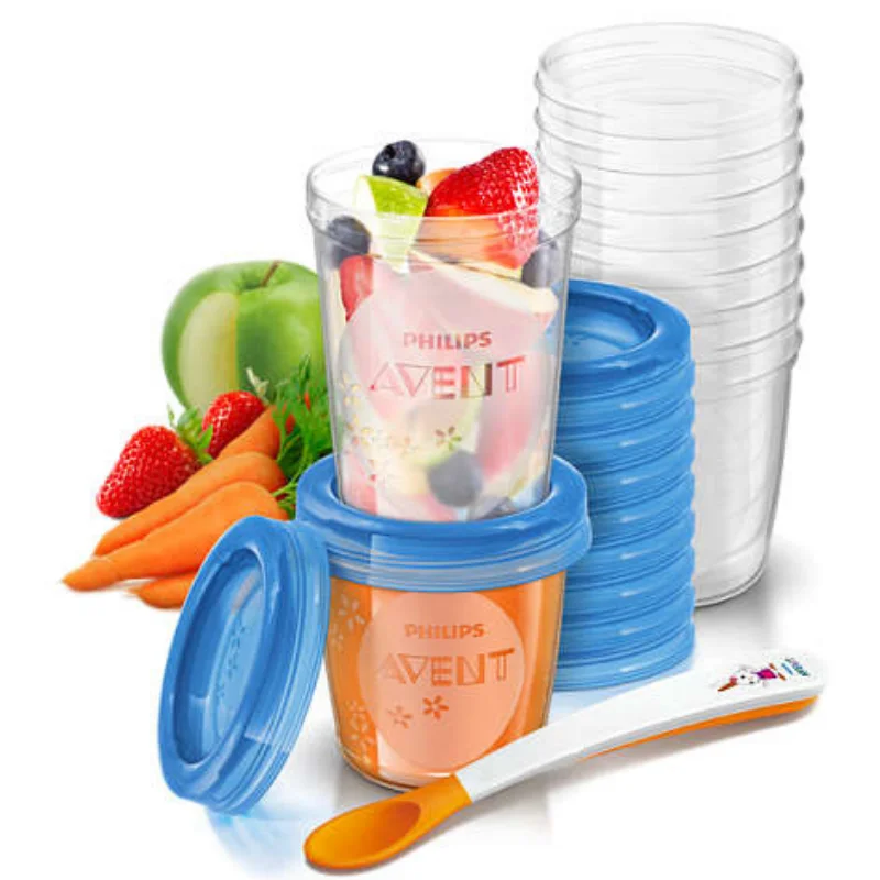 Recipiente pentru stocare hrana Philips Avent, +6 luni, 20 bucati, diferite marimi, SCF721/20, Philips