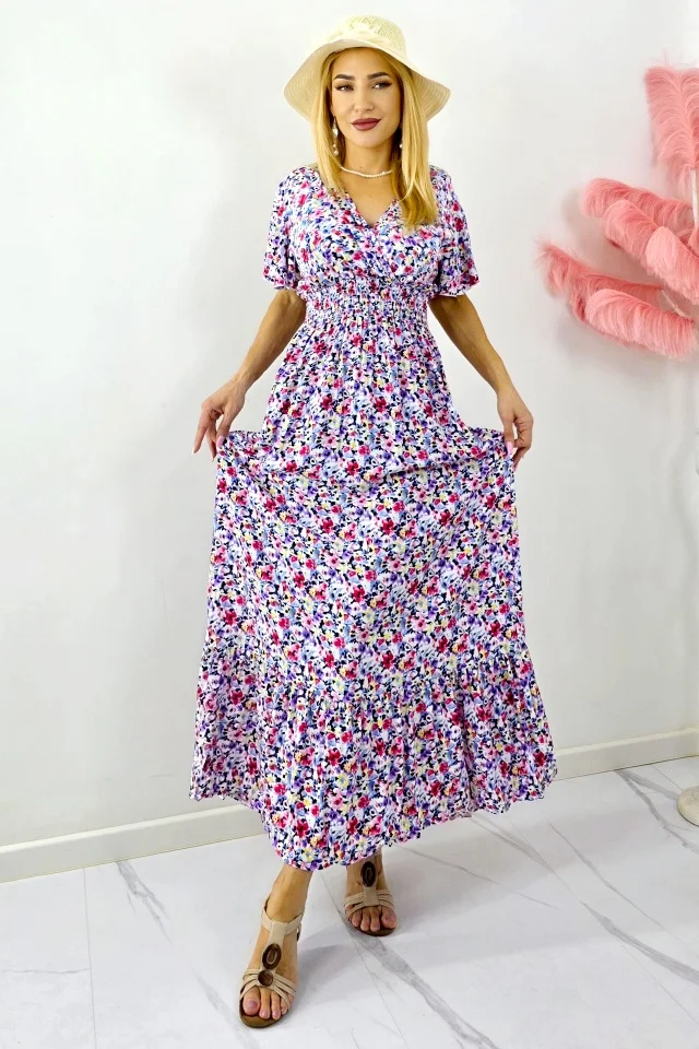 Rochie de zi Mandinga, cu bumbac si imprimeu floral, MOV Petunia