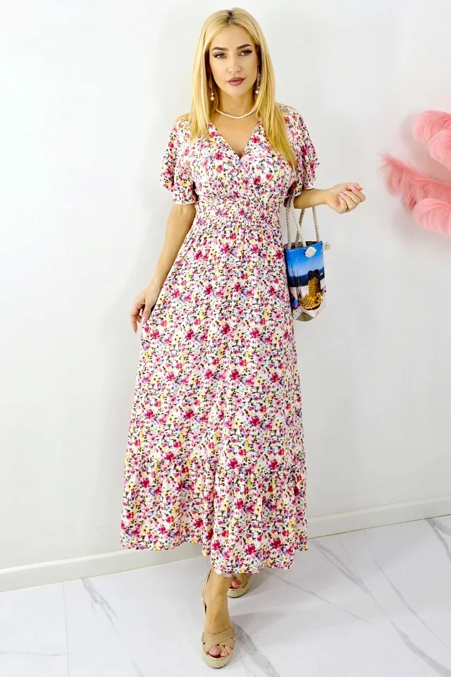 Rochie de zi Mandinga, cu bumbac si imprimeu floral, Rosu Petunia