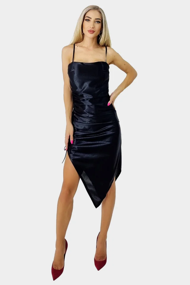 Rochie Elysium, asimetrica, cu bretele subtiri, Negru, Marime S/M