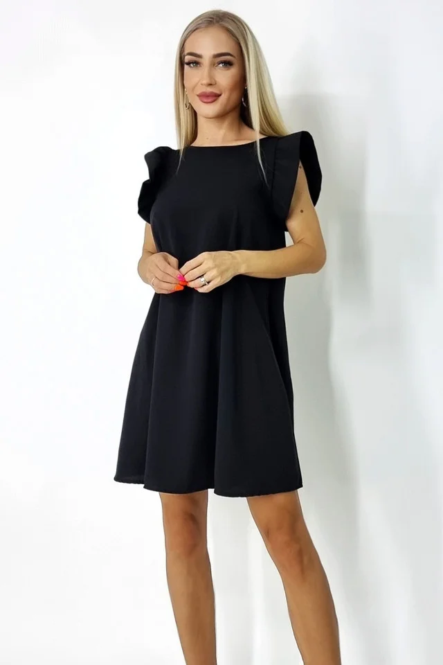Rochie larga Azzuro, cu umeri bufanti si croiala in A, Negru, Marime S/M/L