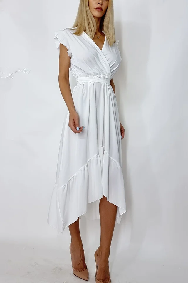 Rochie midi cu cordon in talie Bianca, Alb, Marimea S/M