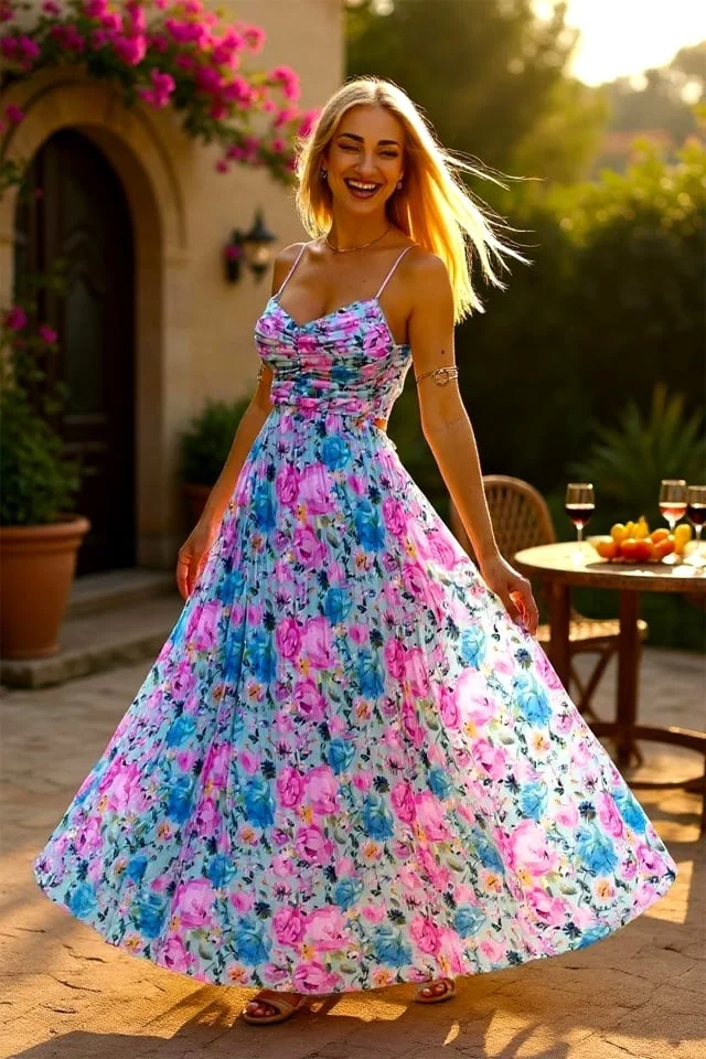 Rochie plisata de zi NYSA, cu funda la spate, BLUE-ROZ, Marime S/M