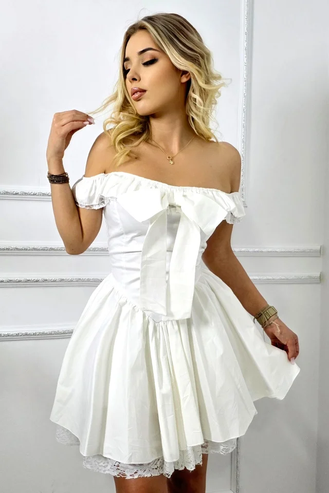 Rochie scurta babydoll VYVYE, cu volane si dantela, ALB, Marime S/M