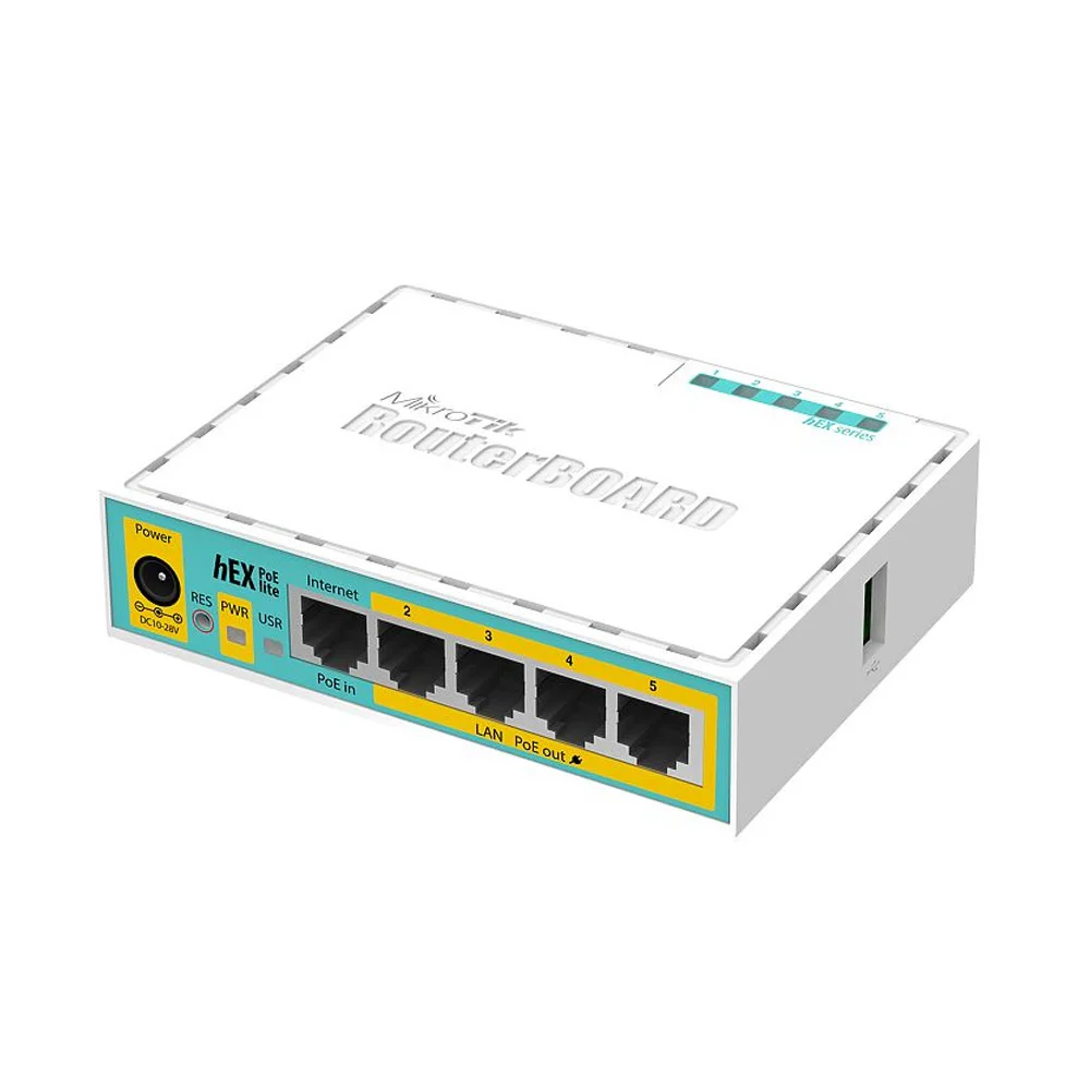 Router MikroTik hEX PoE lite RB750UPR2, 5 porturi LAN, 10/100Mbps, PoE pasiv