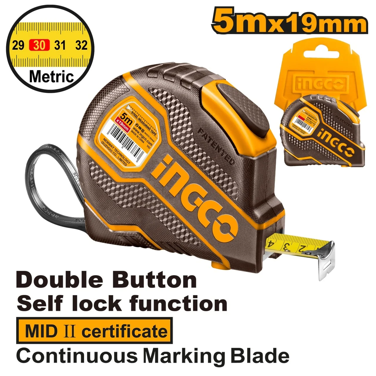 Ruleta Autoblocaj 3m Grosime 16mm INGCO HSMT08031E