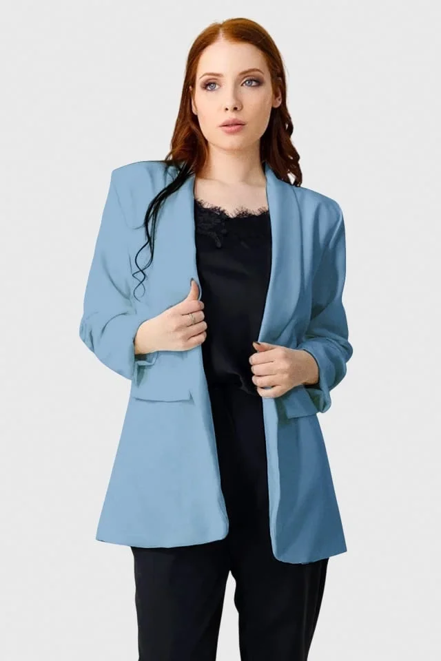 Sacou business BLUMY, cu buzunare decorative, Albastru prafuit, Marime XL/2XL